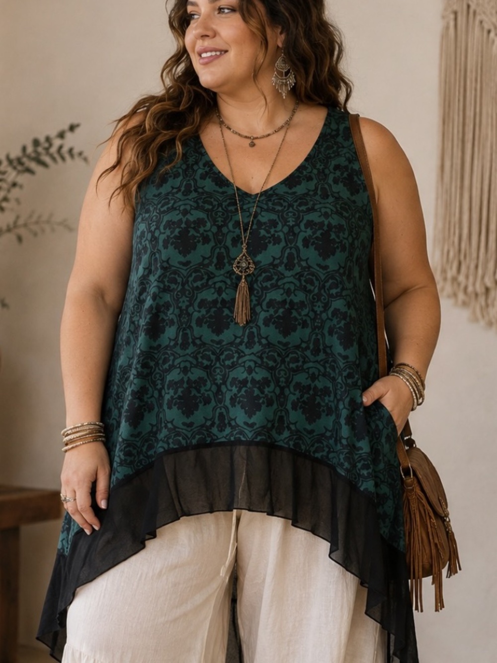 Ricki's Sleeveless Top Womens Size XL Green Black Goth Boho Witchy
